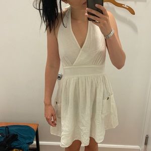 White halter top linen dress